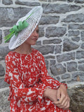 Chapeau de cérémonie blanc en paille et buntal - Serre-tête